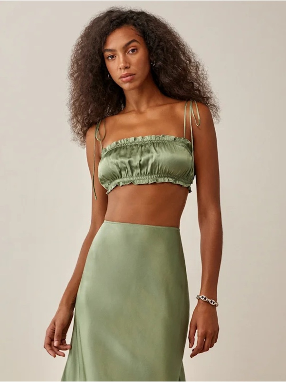 Reformation Nicky Silk Top in Artichoke - Small